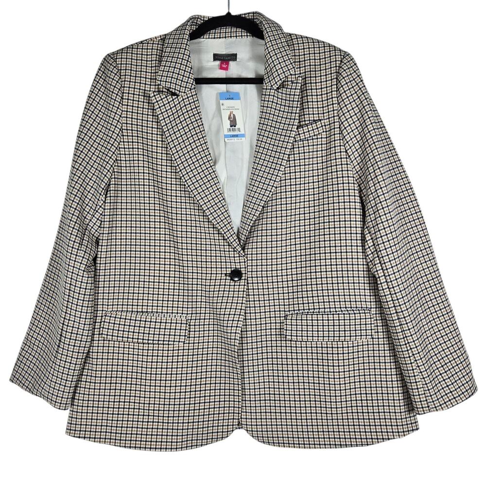 Vince‎ Camuto Plaid Blazer Womens Large NEW Checkered Single Button Lined Jacket